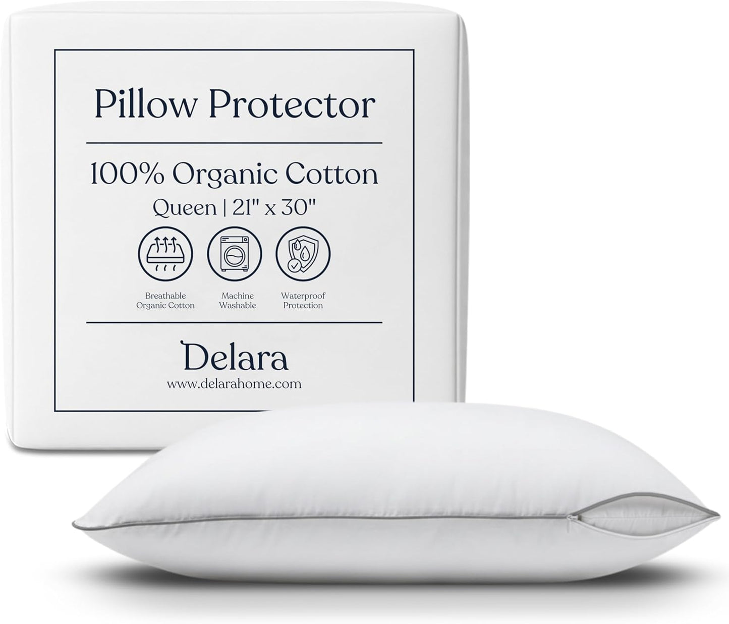 Delara Pillow Protector Set of 2, 300TC, Long Staple Organic Cotton, Queen, 21"x30"