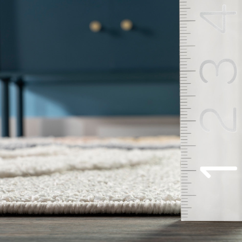 Nuloom Abstract Striped Kids Tassel Area Rug, Beige 5'x8'