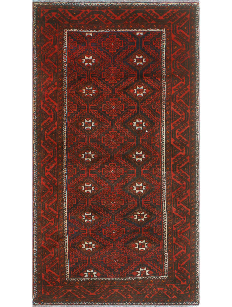 Vintage Distressed Mateen Navy/Red Rug, 3'11x7'3