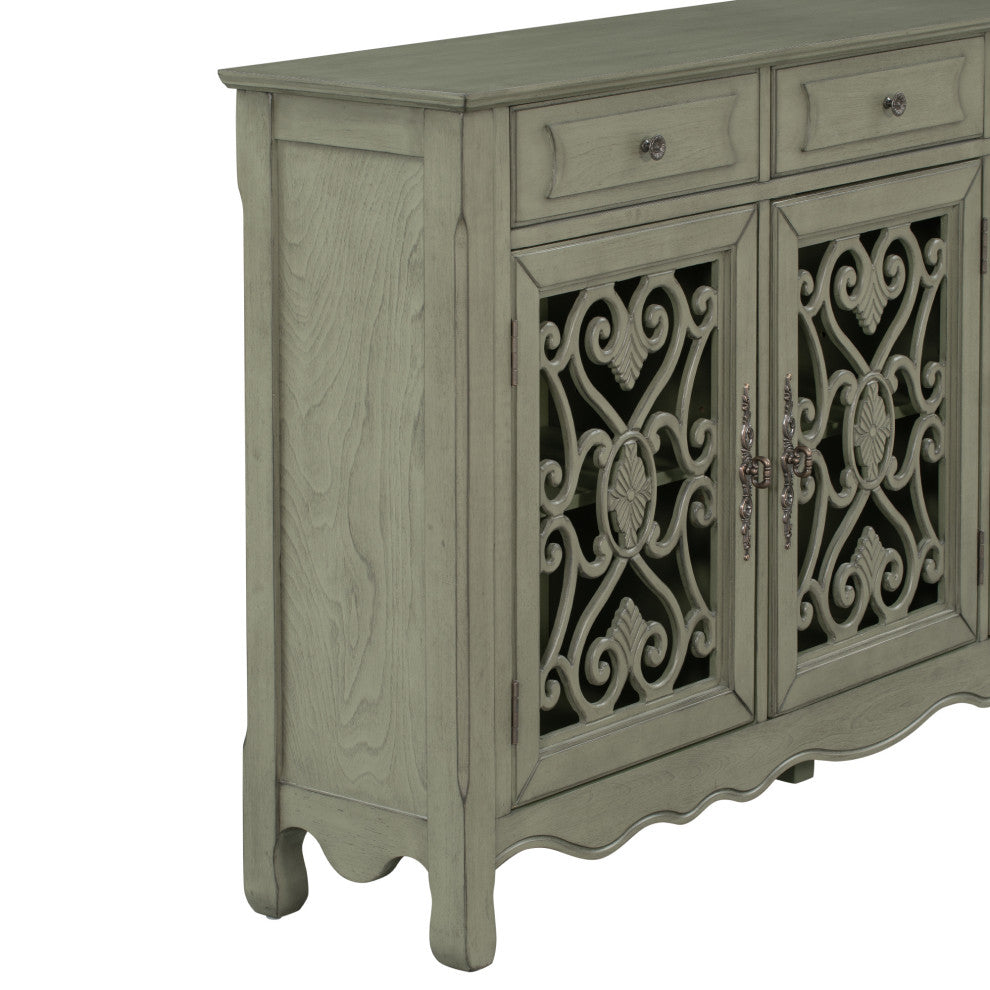 60-inch Wood Sideboard with Adjustable Shelves, Green, 60" X 13"