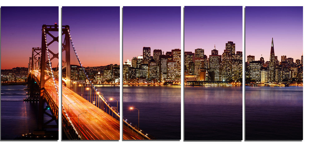 "San Francisco Skyline and Bay Bridge" Wall Art, 60"x28", 5-Panels