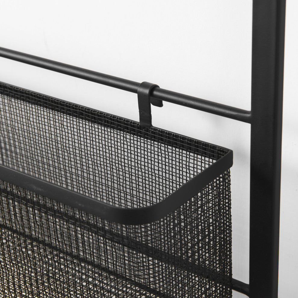 Macrinus Black Metal With Mesh Baskets Wall Mounted Shelving Unit