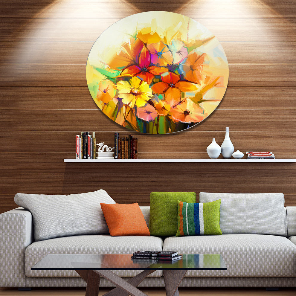Fantastic Colorful Gerbera Flowers, Modern Floral Round Wall Art, 23"