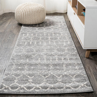 Moroccan HYPE Boho Vintage Diamond Runner Rug, Gray/Ivory, 2 X 8