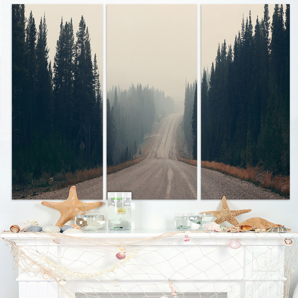 "Foggy Road in Forest in Banff Park" Metal Wall Art, 3 Panels, 36"x28"