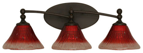 Capri 3 Light Bath Bar In Dark Granite, 7" Raspberry Crystal Glass