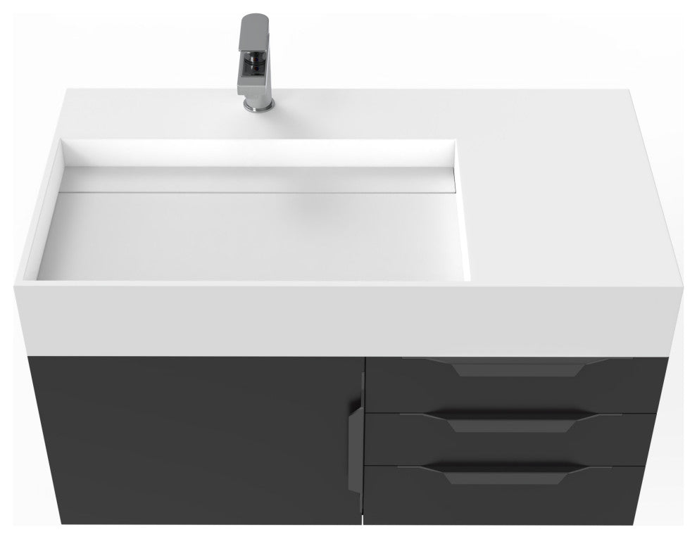 CastelloUSA Amazon 36" Wall Mount Vanity Set, Black, White Top, Black Handles