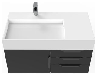 CastelloUSA Amazon 36" Wall Mount Vanity Set, Black, White Top, Black Handles