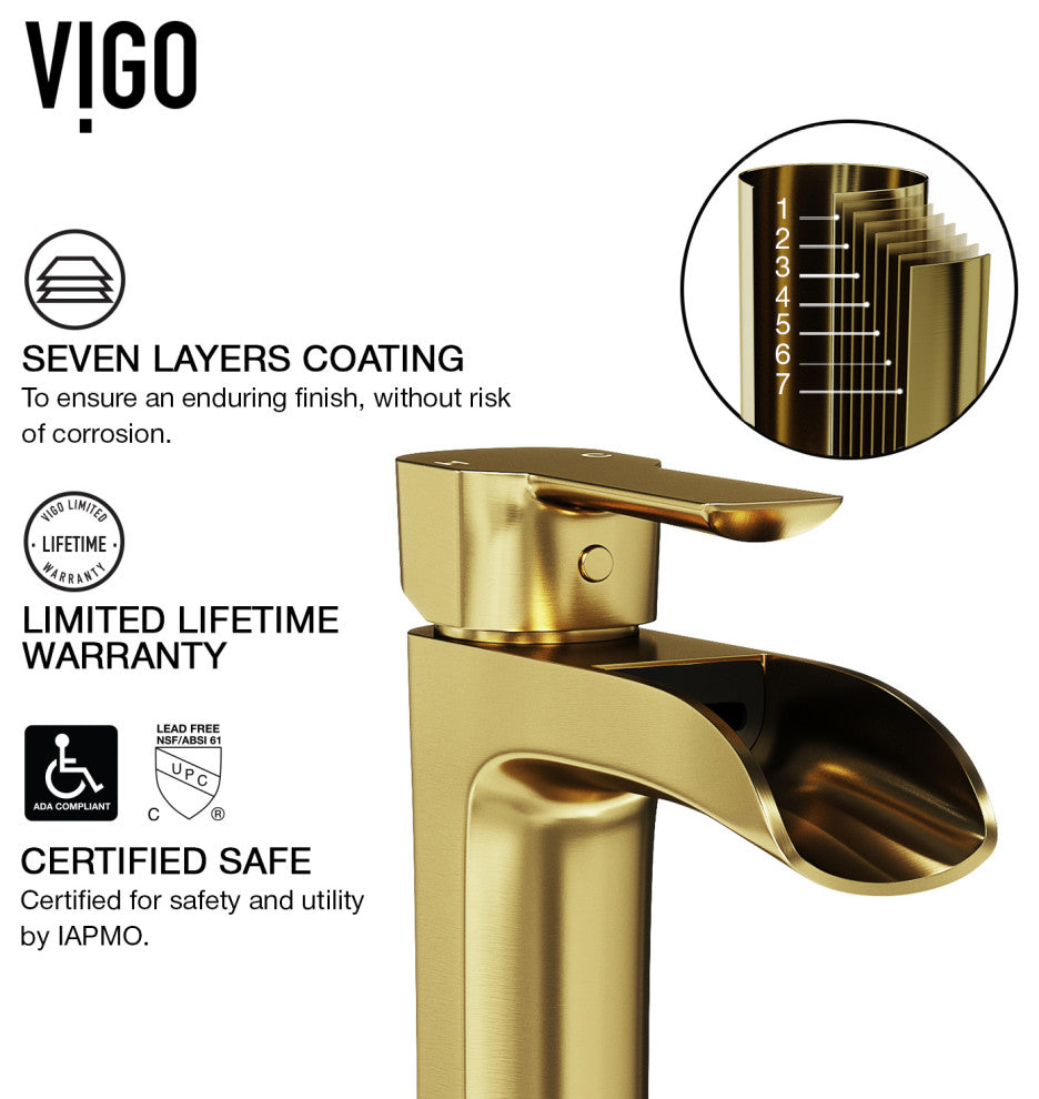 VIGO Paloma 7" H Single Handle Single Hole Bathroom Faucet, Matte Brushed Gold, With Deck Plate