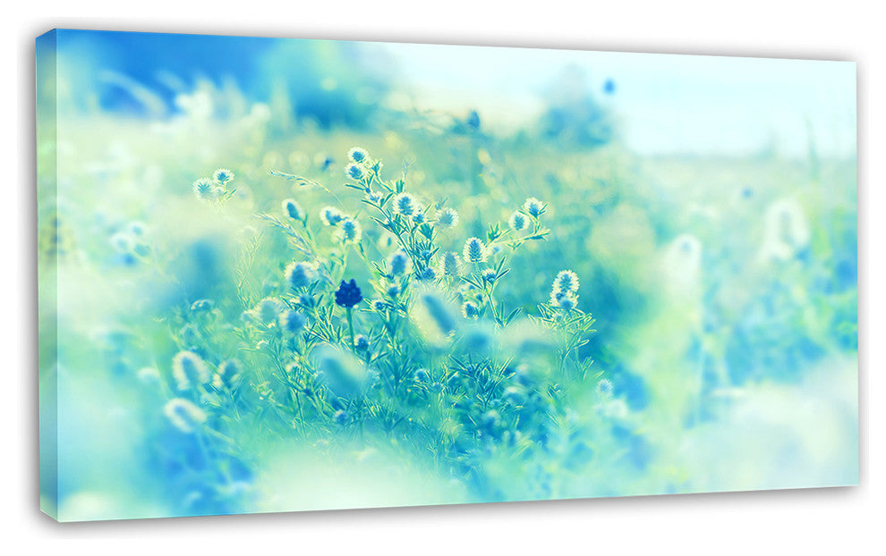 Light Blue Mountain Plain Flowers, Floral Canvas Art Print, 32"x16"