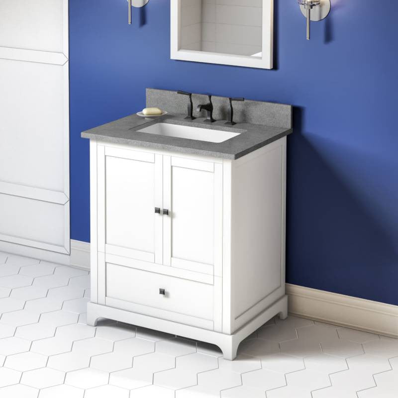 Addington Modern 30" White Vanity, Steel Grey Cultured Marble Vanity Top
