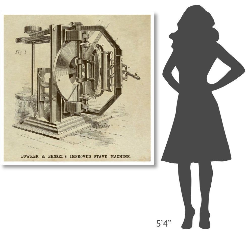 "Bowker & Bensel's Improved Stave Machine" Print by Inventions, 46"x46"