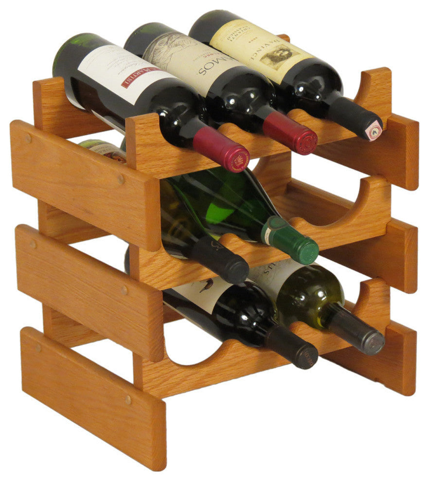 9 Bottle Dakota Wine Rack, Medium Oak
