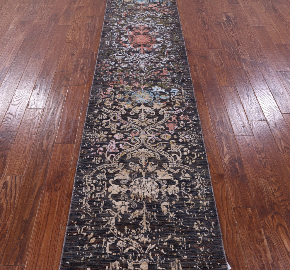 2' 6" X 14' 3" Runner Modern Wool and Silk Hand Knotted Rug Q11830