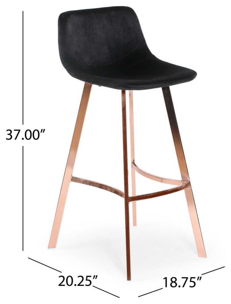 GDF Studio Rex Faux Snake Leather Brown Bar Stools, Set of 2, Black/Rose Gold