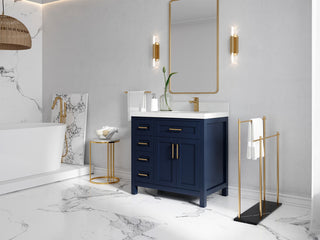 Cambridge 36 Right Offset Bath Vanity in Hale Navy Blue 2" Calacatta Nuvo