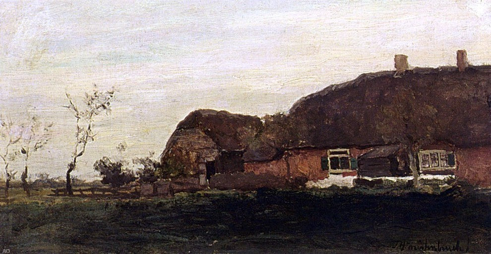 Johann Hendrik Weissenbruch Farmhouse in a Polder Landscape Gallery Wrap Canvas