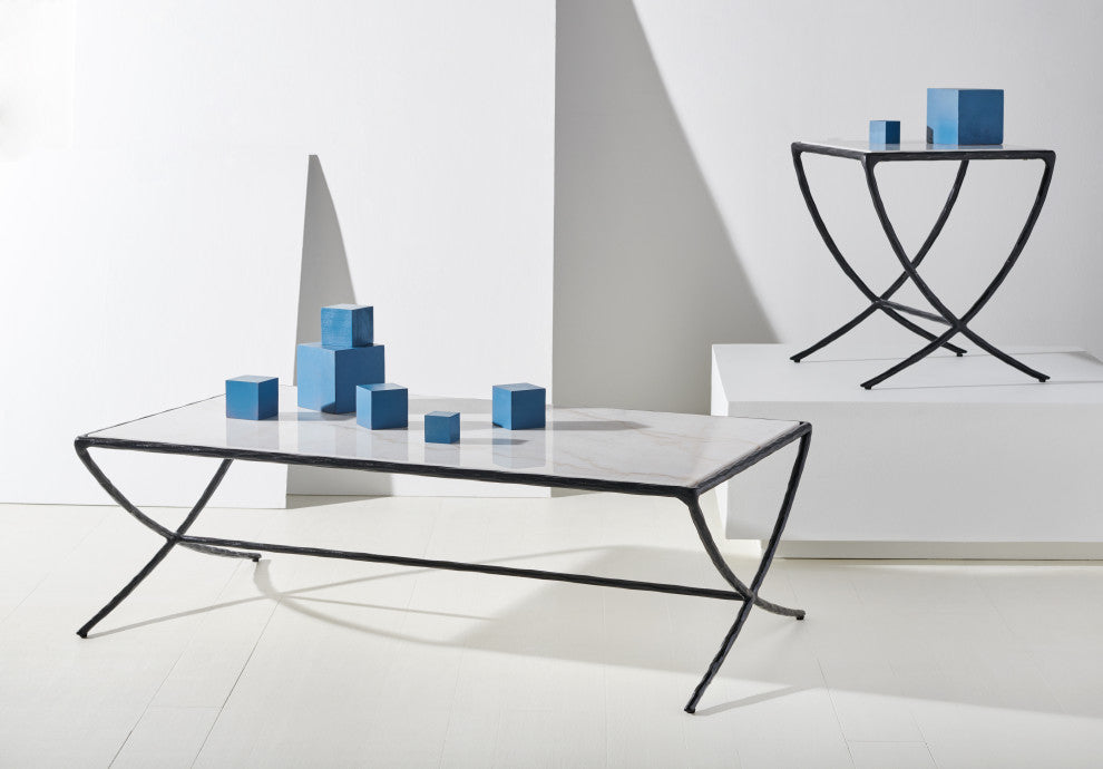 Safavieh Couture Debbie Rectangle Metal Coffee Table, Black/White