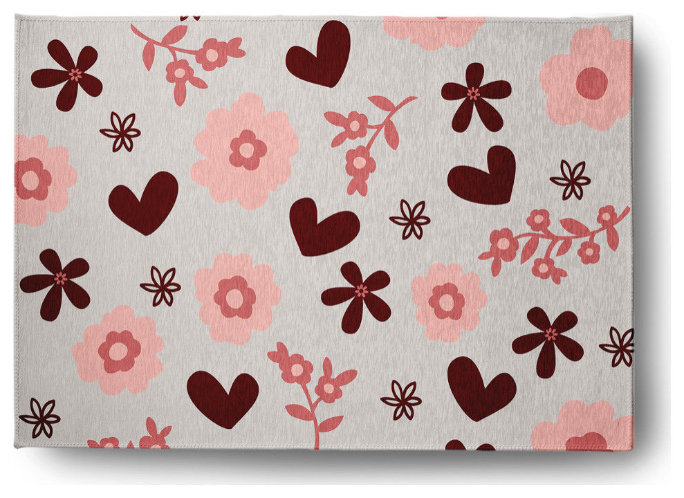 Flowery Love Valentines Chenille Rug, Gray, 5'x7'
