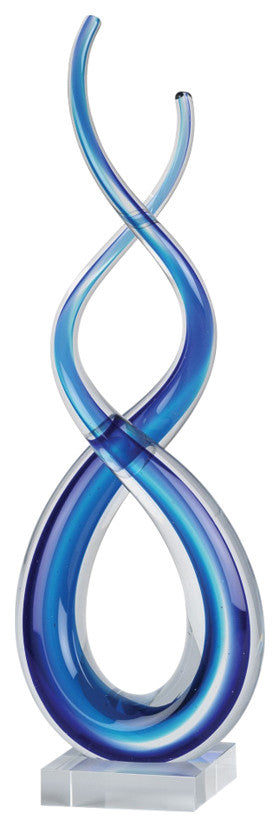 20" Clear and Blue Murano Glass Modern Abstract Tabletop Sculpture