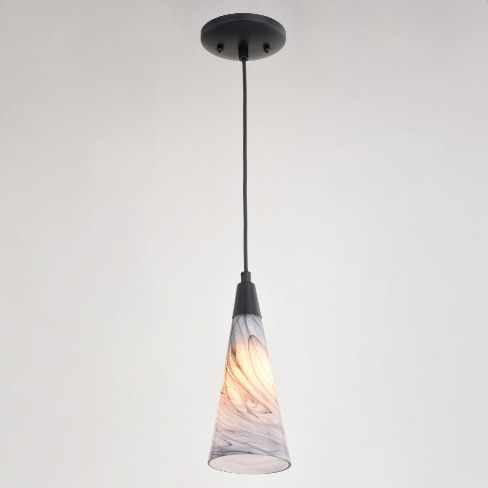 Milano Matte Black Transitional Mini Pendant Ceiling Light Multi Color Art Glass