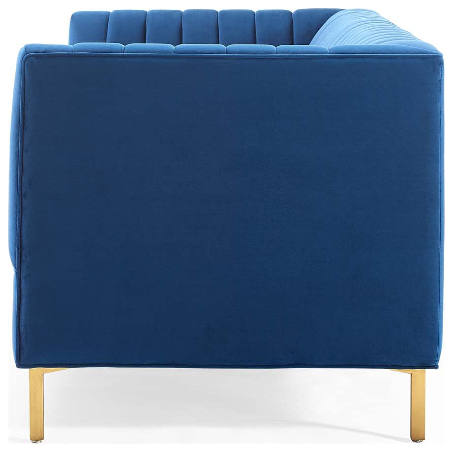 Tufted Sofa, Velvet, Blue Navy, Modern, Living Lounge Hotel Lobby Hospitality