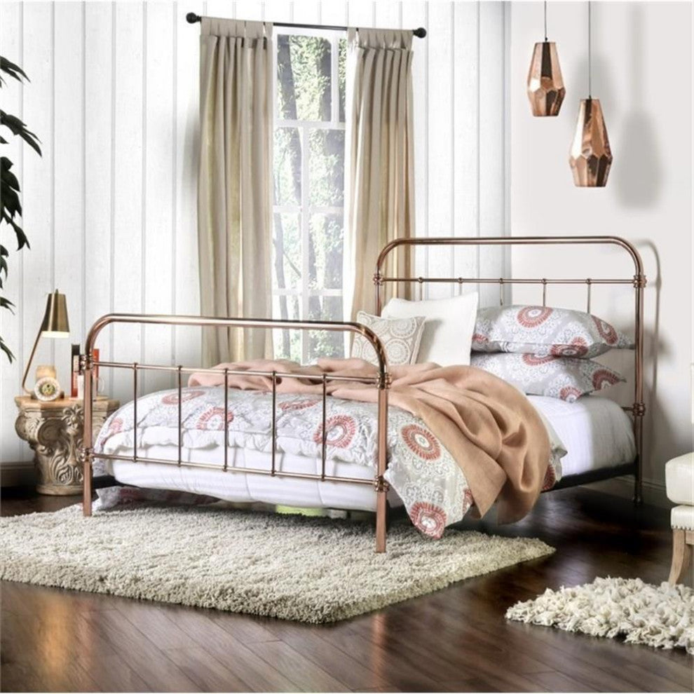 Furniture of America Gracie Contemporary Metal California King Bed in Rose Gold