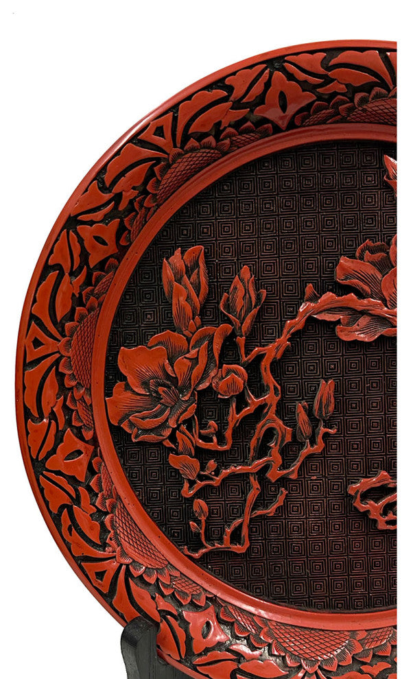 Mid-20th Century Chinese Hand Carved Cinnabar Lacquer Plate