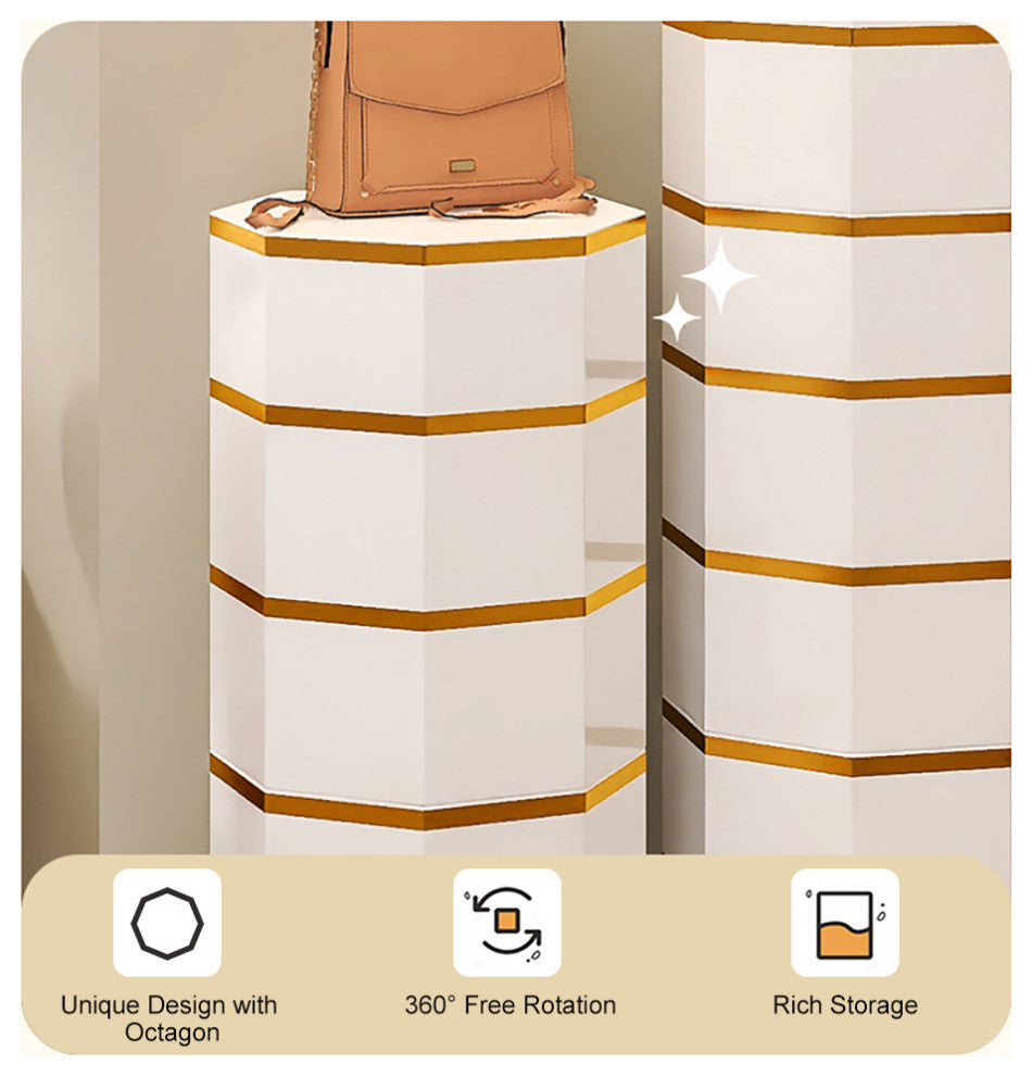 White Swivel Rotating Shoe Rack with 3 Doors 9-Tier Modern Shoe Cabinet