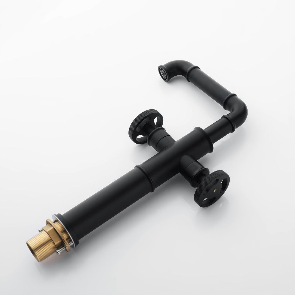 Deck Mounted Dual Handles Bathroom Vessel Sink Faucet, Matte Black