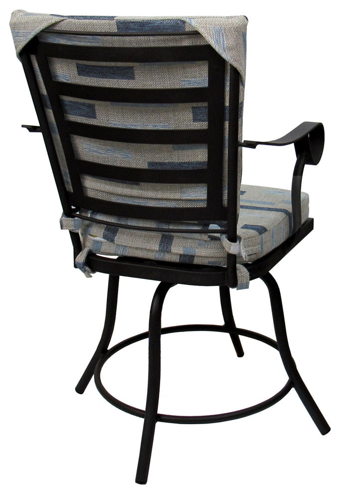 Outdoor/Indoor Patio Swivel Dining Chair Jamey With Arms, B-W Blue Beige  - Black