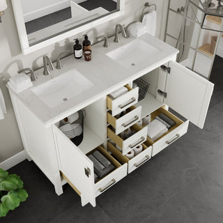 Eviva Aberdeen 48"Wx22"D Double Sink Bathroom Vanity, Quartz Countertop