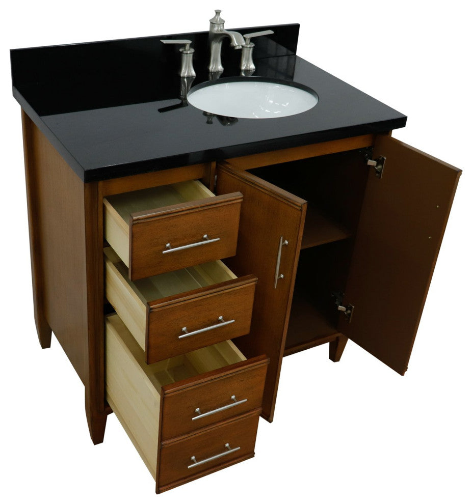 37" Single Vanity, Walnut Finish With Black Galaxy
