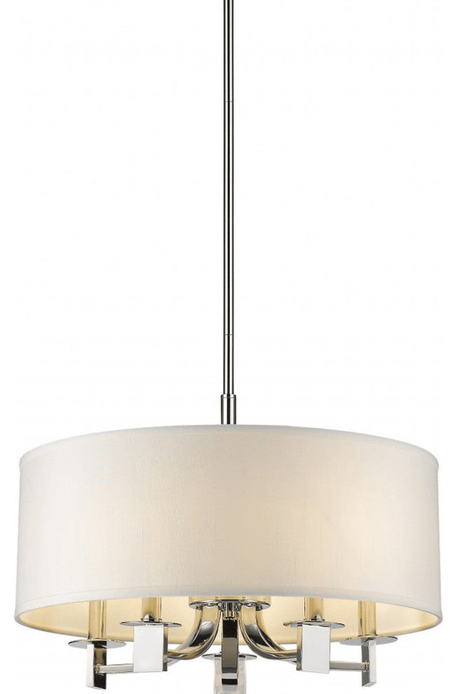 Andrea 5-Light Polished Nickel Drum Pendant With Ivory Hardback Shade