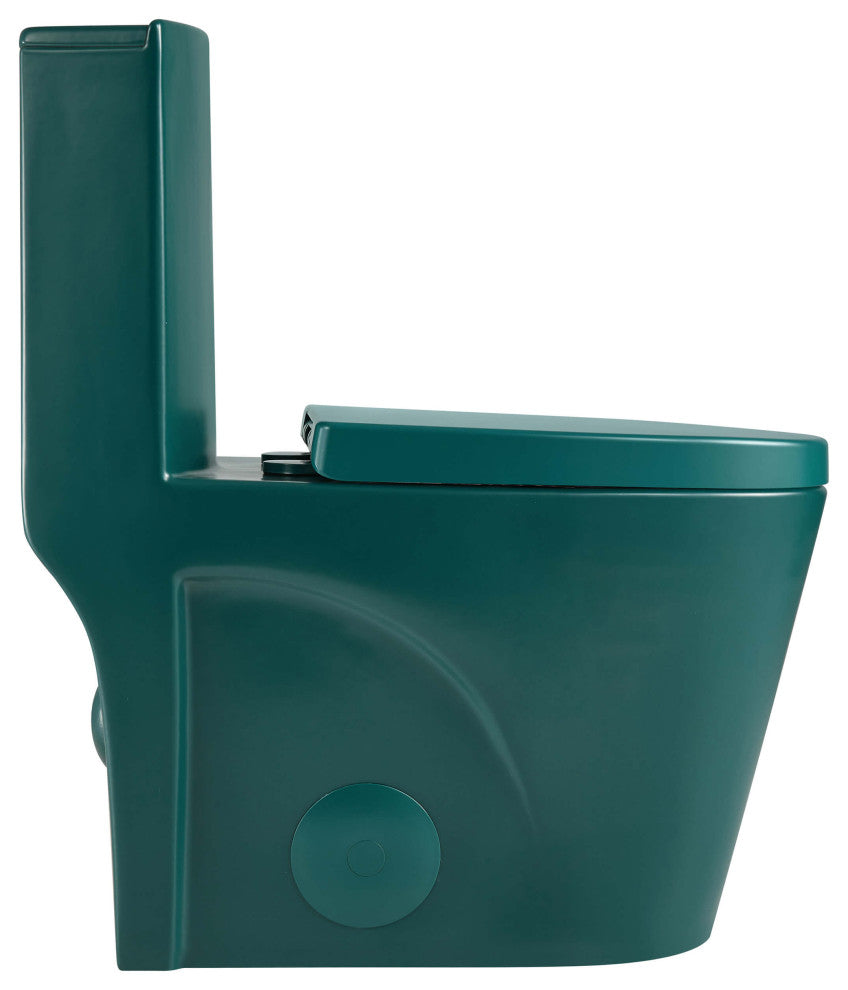 Fine Fixtures Dual-Flush Elongated One-Piece Toilet With High Efficiency Flush, Matte Teal Green