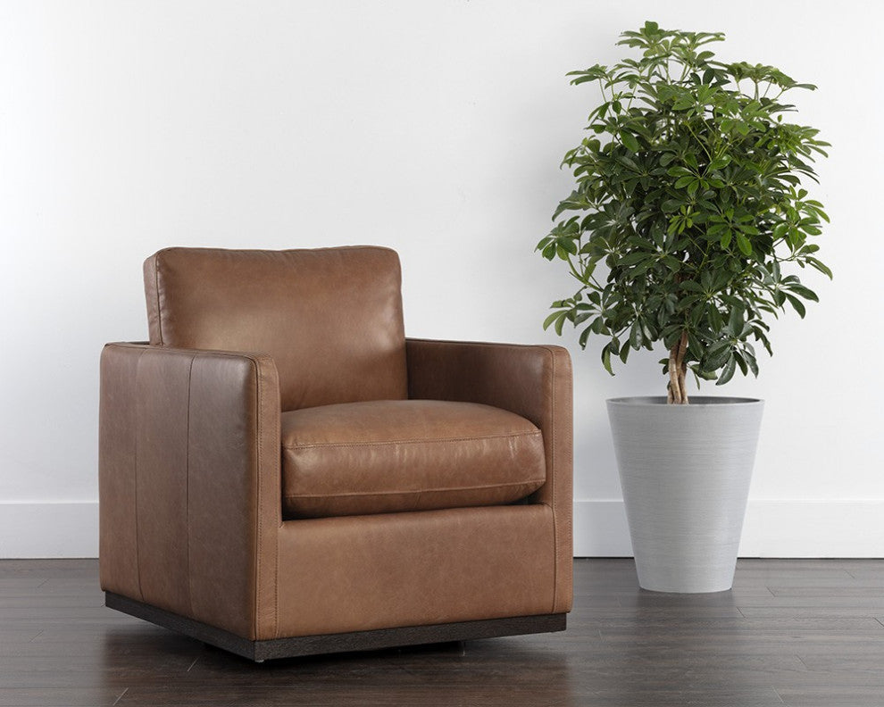 Portman Swivel Lounge Chair, Marseille Camel Leather