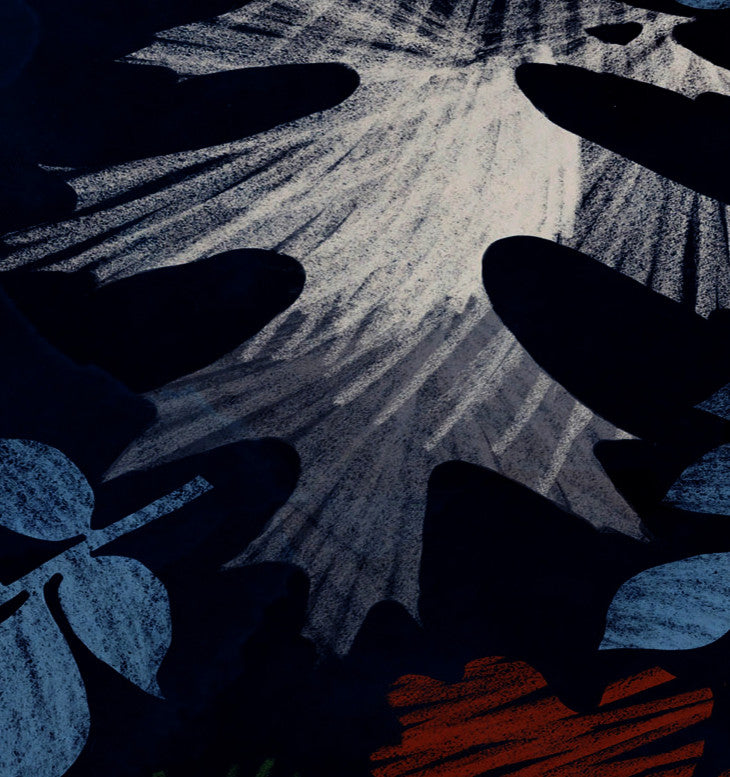 Watercolor Leaves Floral Print Placemat, Set of 4, Navy Blue