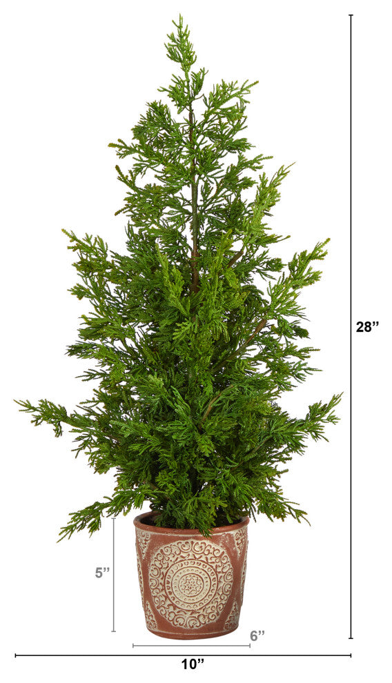 T3397 28 Cedar Pine Natural Look Artificial Tree in Decorative Planter