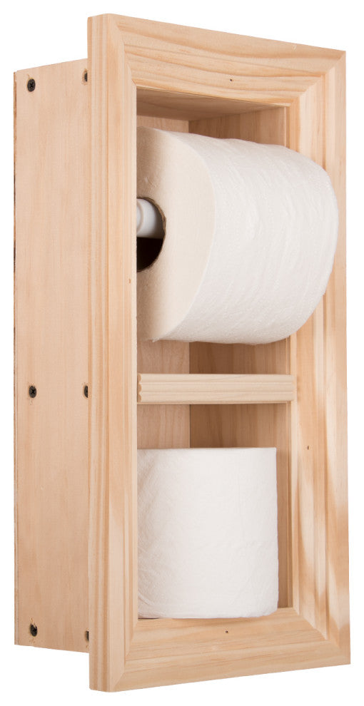 Bayshore Recessed Solid Wood Double Toilet Paper Holder 7 x 14.5, Unfinished
