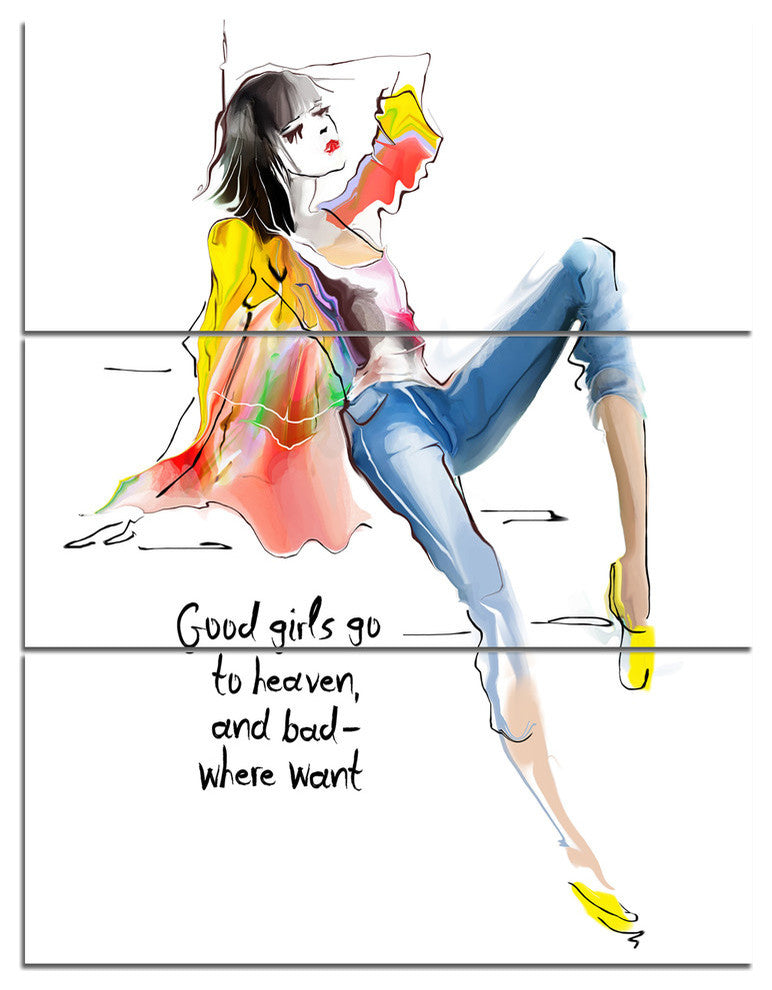 "Yellow Blue Young Woman" Digital Metal Wall Art, 3 Panels, 28"x36"