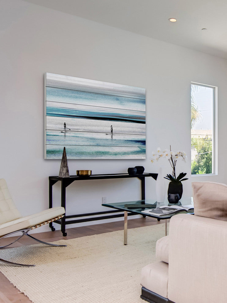 "Beach Paddling" Painting Print on White Wood, 45"x30"