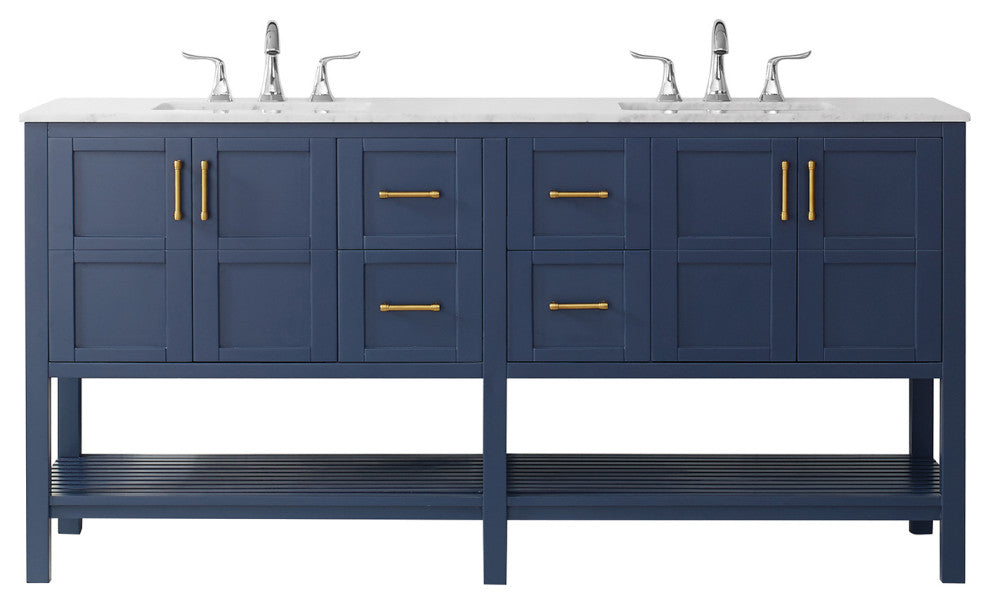 Vinnova Florence 72" Royal Blue Double Vanity W/ Carrara White Marble Countertop