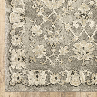 Fleming Distressed Floral Panel Grey and Beige Area Rug, 5'3"x7'6"