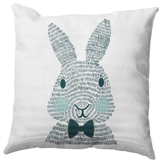 Monochrome Bunny Easter Decorative Throw Pillow, Ocean Abyss Green, 20x20"