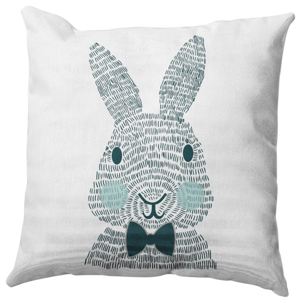 Monochrome Bunny Easter Decorative Throw Pillow, Ocean Abyss Green, 20x20"