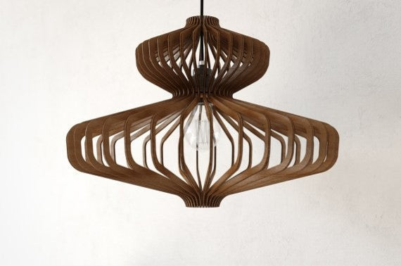 Frances 1-light Pendant 19" diameter Modern Smooth wood finish