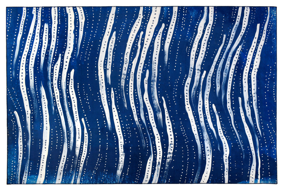 Blue Rug Patterned Rug Striped Rug with Waves Area Rug  5'' X 7''