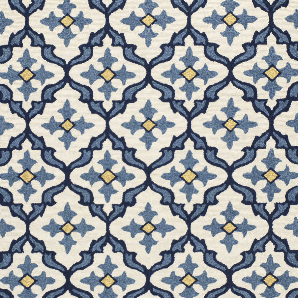 2' X 3' Ivory and Blue Moroccan Handmade Indoor Outdoor Area Rug