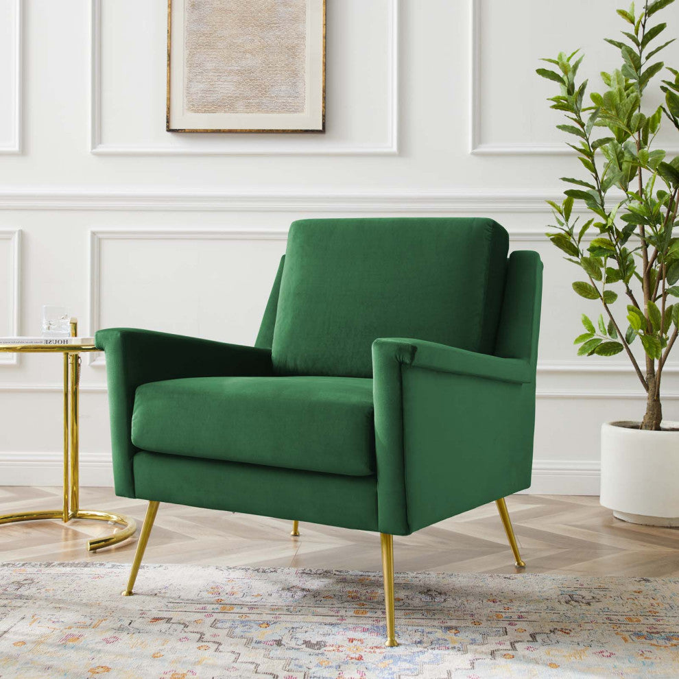 Armchair Accent Chair, Velvet, Gold Green, Modern, Living Lounge Hospitality