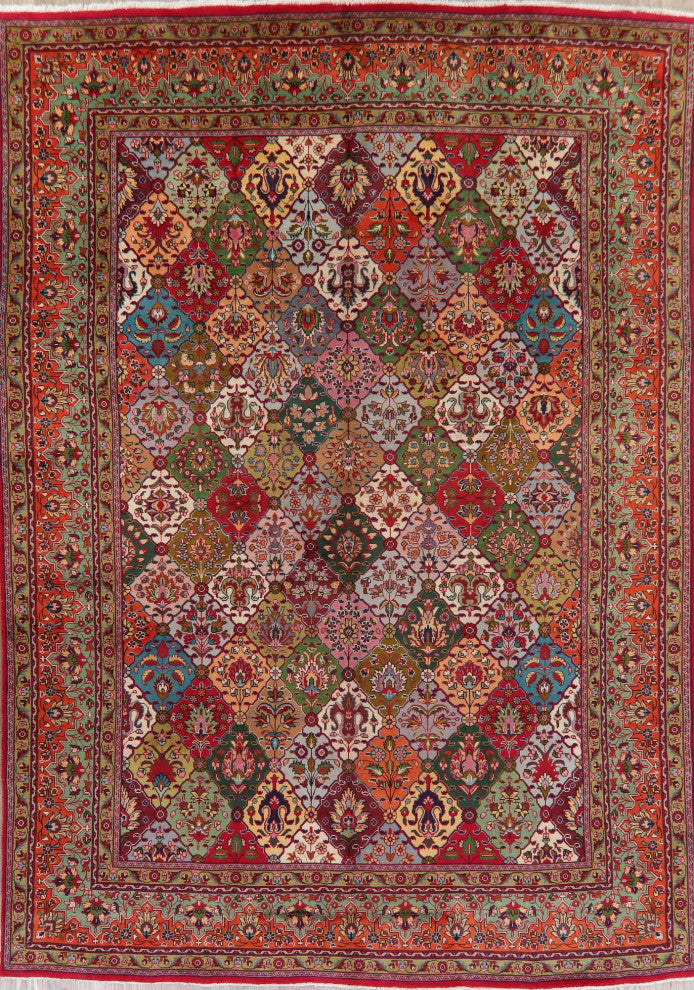 Consigned, Tabriz Traditional Hand-Knotted Patchwork Persian Area Rug, 9x13